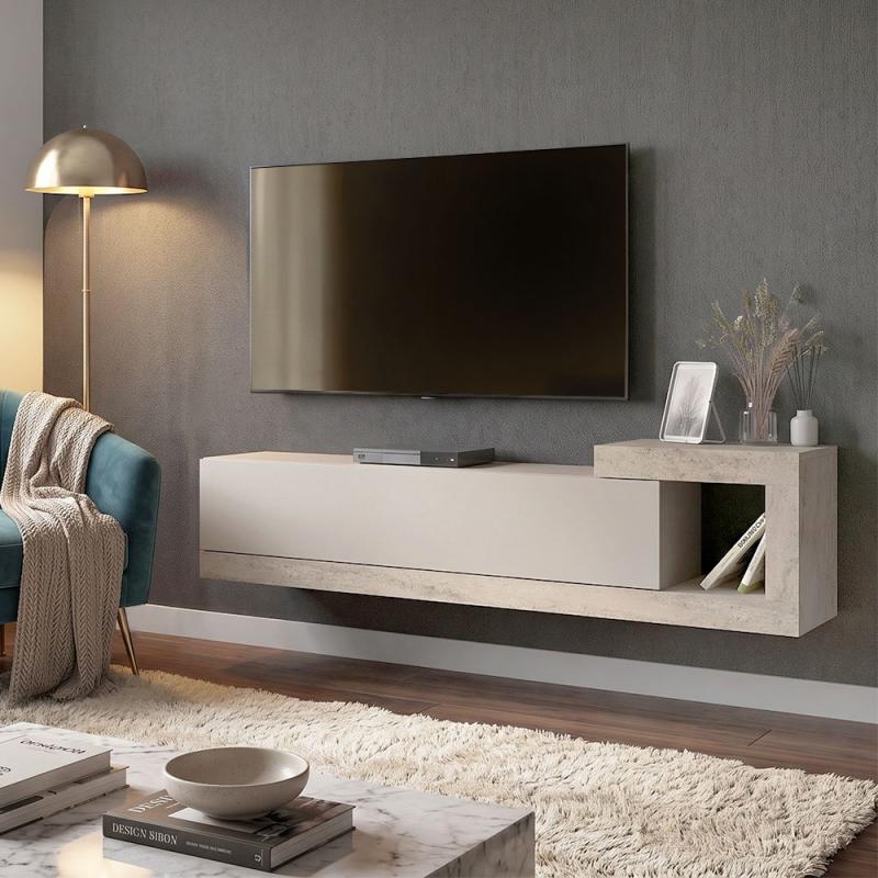Έπιπλο τηλεόρασης επιτοίχιο Volare Megapap χρώμα sandstone - travertine 150x29,6x38,6εκ. Έπιπλο τηλεόρασης επιτοίχιο Volare Megapap χρώμα sandstone - travertine 150x29,6x38,6εκ.