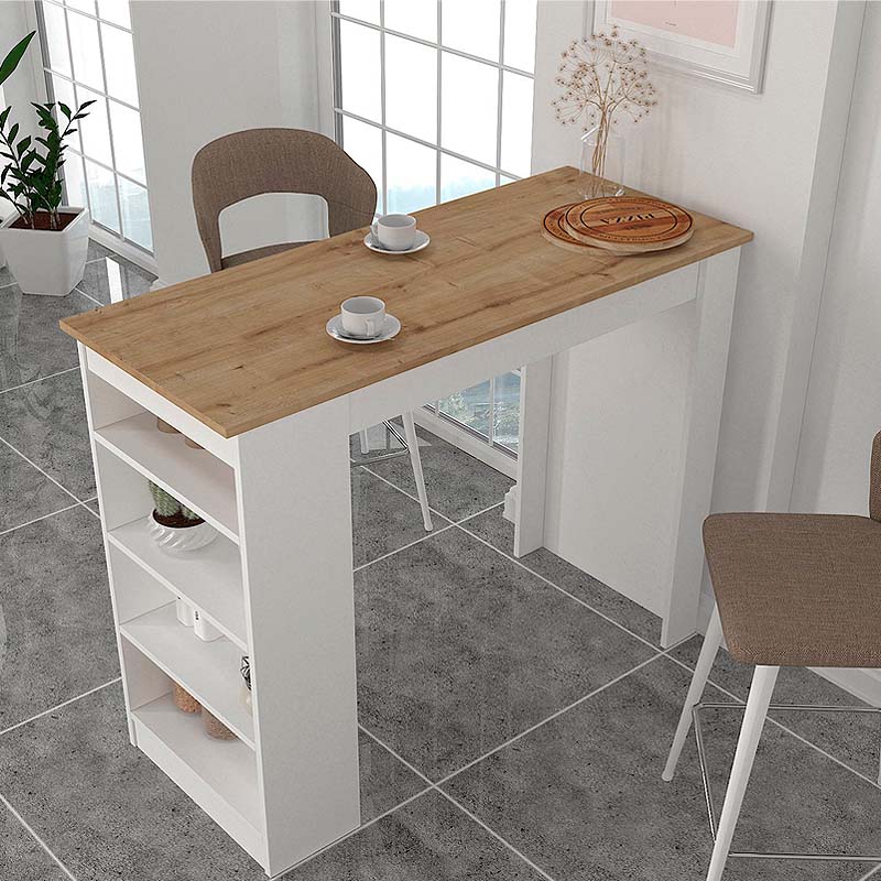 Τραπέζι μπαρ Monaco Megapap από μελαμίνη χρώμα λευκό - sapphire oak 120x51,6x101,8εκ. Τραπέζι μπαρ Monaco Megapap από μελαμίνη χρώμα λευκό - sapphire oak 120x51,6x101,8εκ.