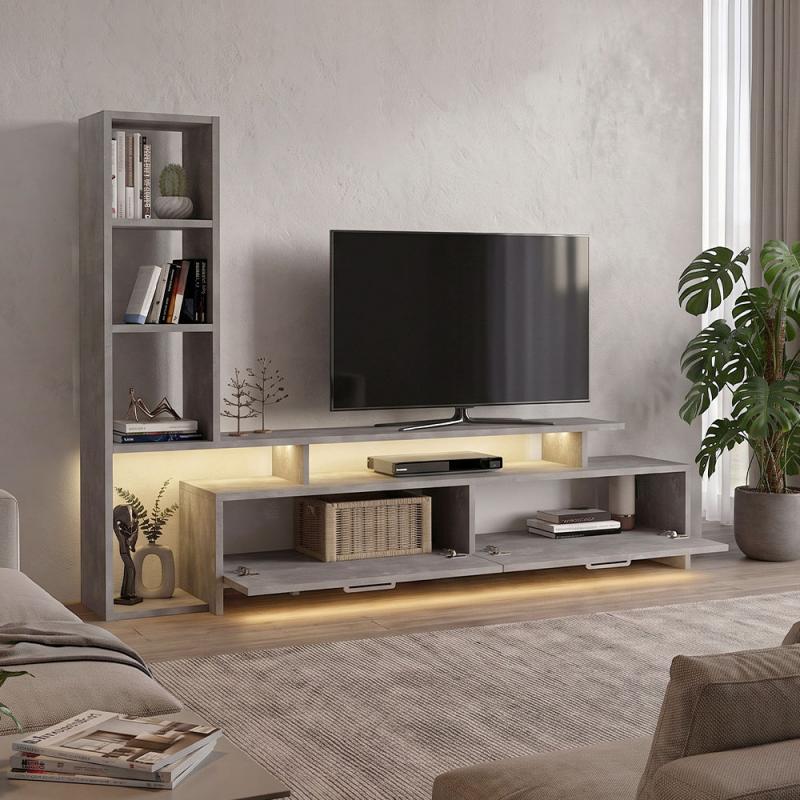 Σύνθεση τηλεόρασης Simal Megapap με LED χρώμα γκρι σκυροδέματος 168,2x31,3x120εκ. Σύνθεση τηλεόρασης Simal Megapap με LED χρώμα γκρι σκυροδέματος 168,2x31,3x120εκ.