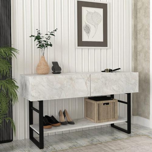 Κονσόλα Aron Megapap χρώμα λευκό εφέ μαρμάρου 138,8x41x75,7εκ.