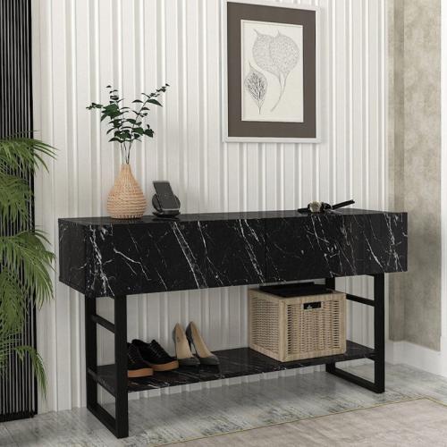 Κονσόλα Aron Megapap χρώμα μαύρο εφέ μαρμάρου 138,8x41x75,7εκ.