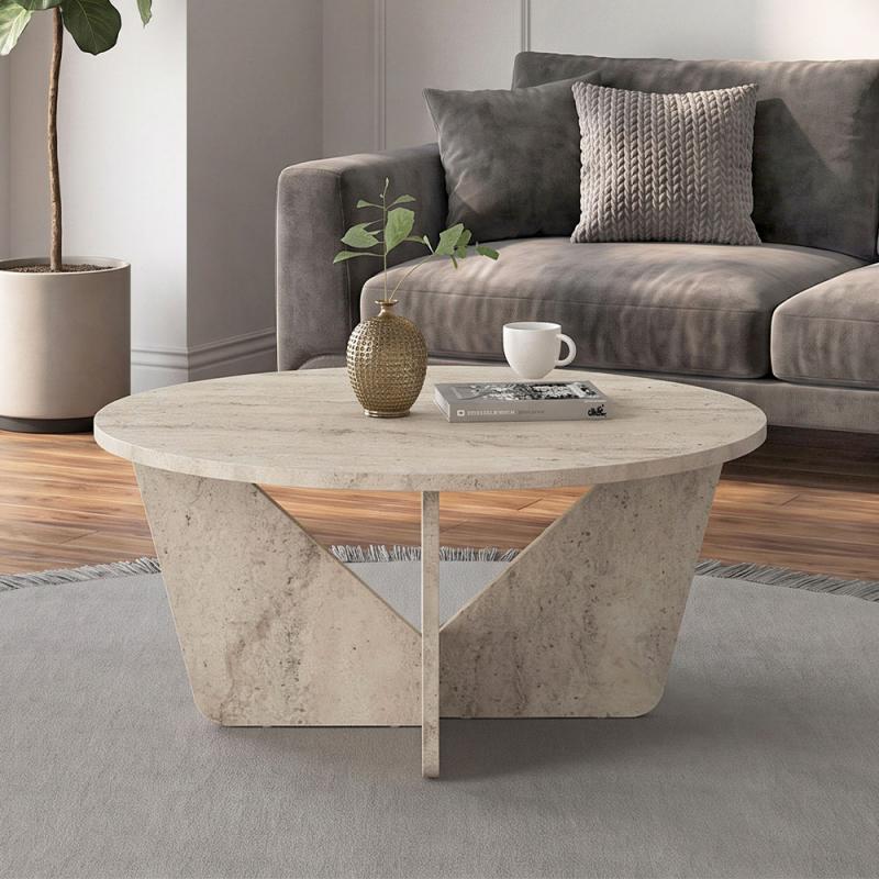 Τραπεζάκι σαλονιού Lagerta Megapap χρώμα travertine Ø75x35εκ. Τραπεζάκι σαλονιού Lagerta Megapap χρώμα travertine Ø75x35εκ.