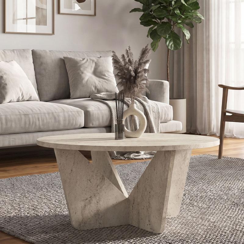 Τραπεζάκι σαλονιού Lagerta Megapap χρώμα travertine Ø75x35εκ. Τραπεζάκι σαλονιού Lagerta Megapap χρώμα travertine Ø75x35εκ.
