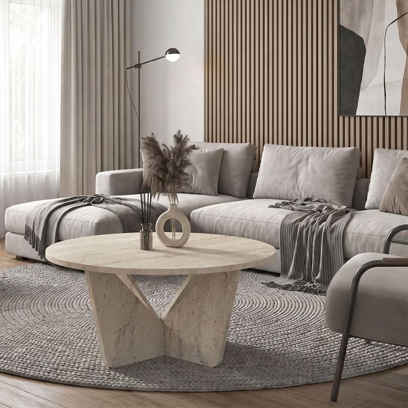 Τραπεζάκι σαλονιού Lagerta Megapap χρώμα travertine Ø75x35εκ. Τραπεζάκι σαλονιού Lagerta Megapap χρώμα travertine Ø75x35εκ.