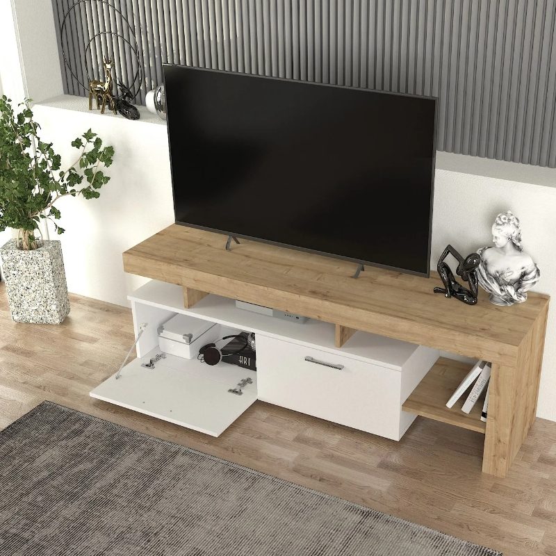Έπιπλο τηλεόρασης Acnes Megapap χρώμα λευκό - sapphire oak 160x40x53εκ. Έπιπλο τηλεόρασης Acnes Megapap χρώμα λευκό - sapphire oak 160x40x53εκ.