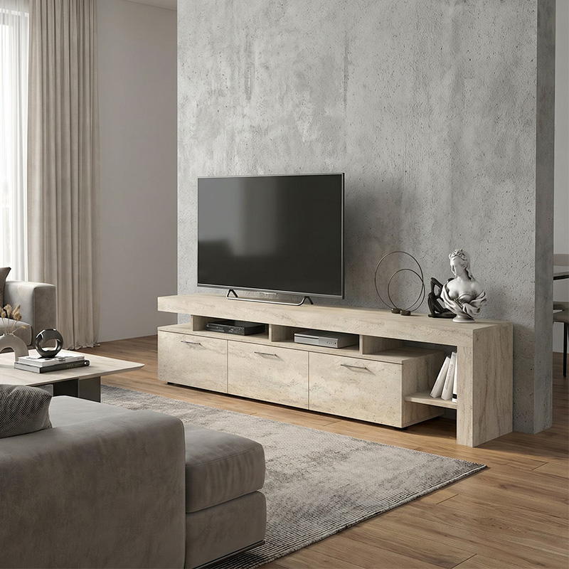 Έπιπλο τηλεόρασης Acnes Megapap χρώμα travertine 220x40x52εκ. Έπιπλο τηλεόρασης Acnes Megapap χρώμα travertine 220x40x52εκ.