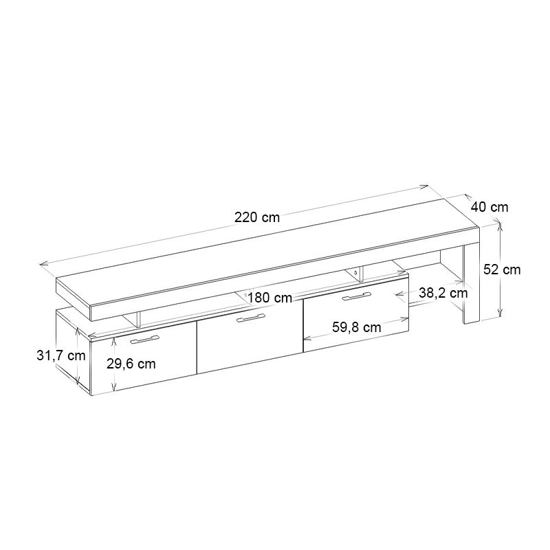 Έπιπλο τηλεόρασης Acnes Megapap χρώμα travertine 220x40x52εκ. Έπιπλο τηλεόρασης Acnes Megapap χρώμα travertine 220x40x52εκ.