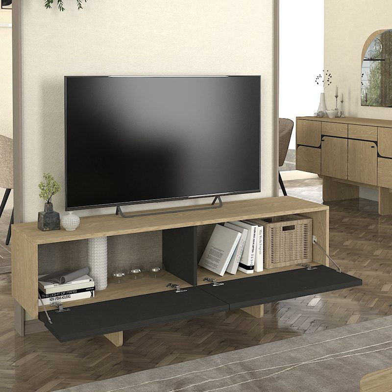 Έπιπλο τηλεόρασης Lava Megapap χρώμα rota oak - ανθρακί 150x35x51,3εκ. Έπιπλο τηλεόρασης Lava Megapap χρώμα rota oak - ανθρακί 150x35x51,3εκ.