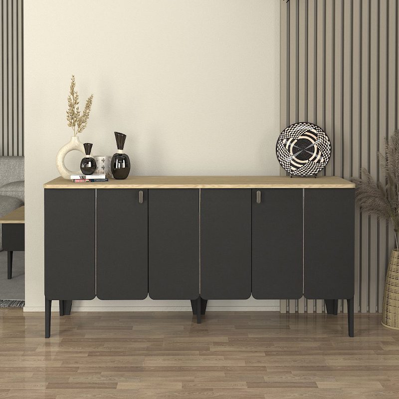 Μπουφές Pedro Megapap χρώμα ανθρακί - rota oak 150x45x75εκ. Μπουφές Pedro Megapap χρώμα ανθρακί - rota oak 150x45x75εκ.