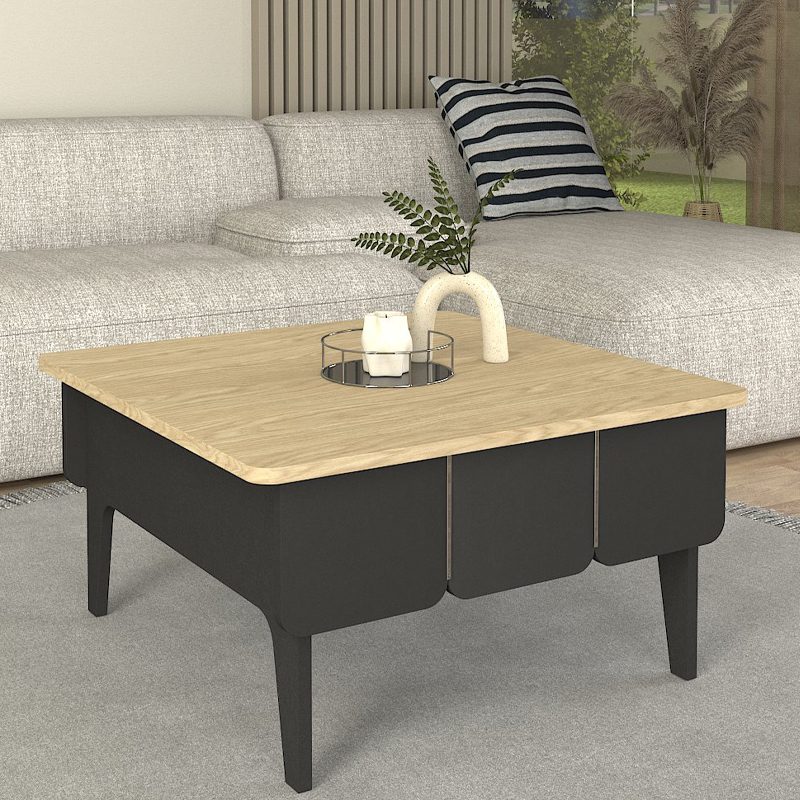 Τραπεζάκι σαλονιού Pedro Megapap χρώμα ανθρακί - rota oak 73,2x73,2x38,6εκ.