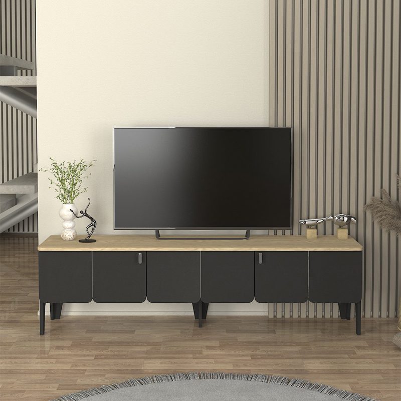 Έπιπλο τηλεόρασης Pedro Megapap χρώμα ανθρακί - rota oak 180x35x50,7εκ. Έπιπλο τηλεόρασης Pedro Megapap χρώμα ανθρακί - rota oak 180x35x50,7εκ.