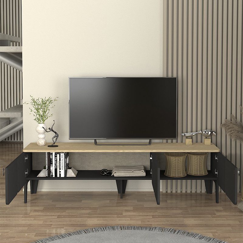 Έπιπλο τηλεόρασης Pedro Megapap χρώμα ανθρακί - rota oak 180x35x50,7εκ. Έπιπλο τηλεόρασης Pedro Megapap χρώμα ανθρακί - rota oak 180x35x50,7εκ.