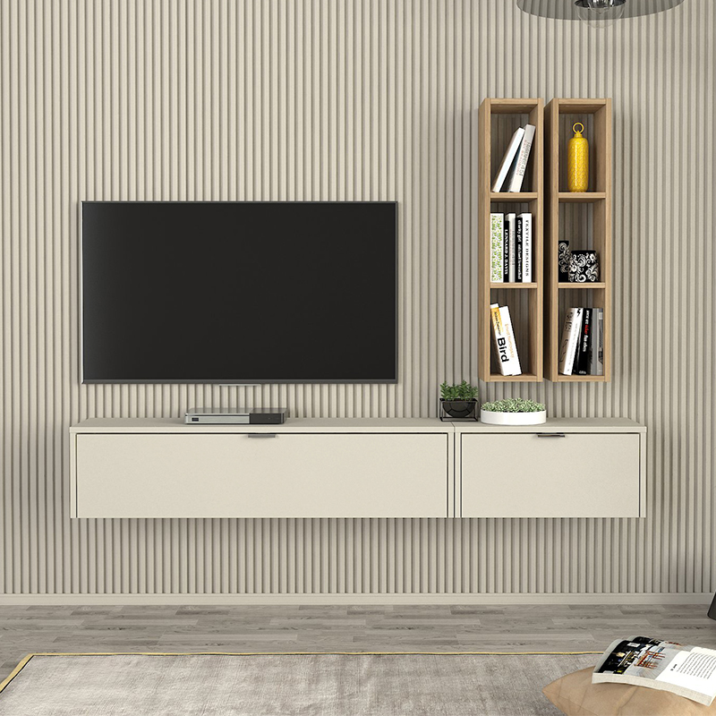 Σύνθεση τηλεόρασης επιτοίχια Edgar χρώμα sandstone - sepet oak 198,4x29,6x148,5εκ. Σύνθεση τηλεόρασης επιτοίχια Edgar χρώμα sandstone - sepet oak 198,4x29,6x148,5εκ.