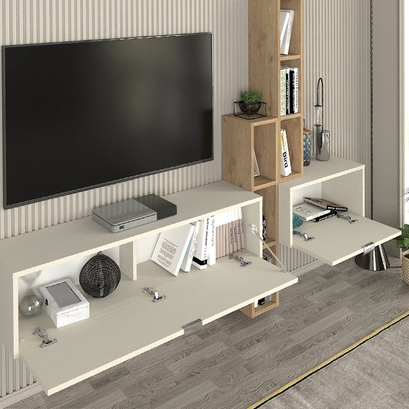 Σύνθεση τηλεόρασης επιτοίχια Edgar χρώμα sandstone - sepet oak 198,4x29,6x148,5εκ. Σύνθεση τηλεόρασης επιτοίχια Edgar χρώμα sandstone - sepet oak 198,4x29,6x148,5εκ.