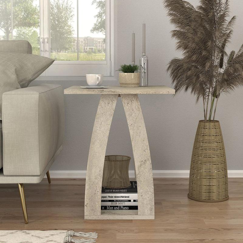 Τραπεζάκι βοηθητικό - Κομοδίνο Deros Megapap χρώμα travertine 45x45x56εκ.