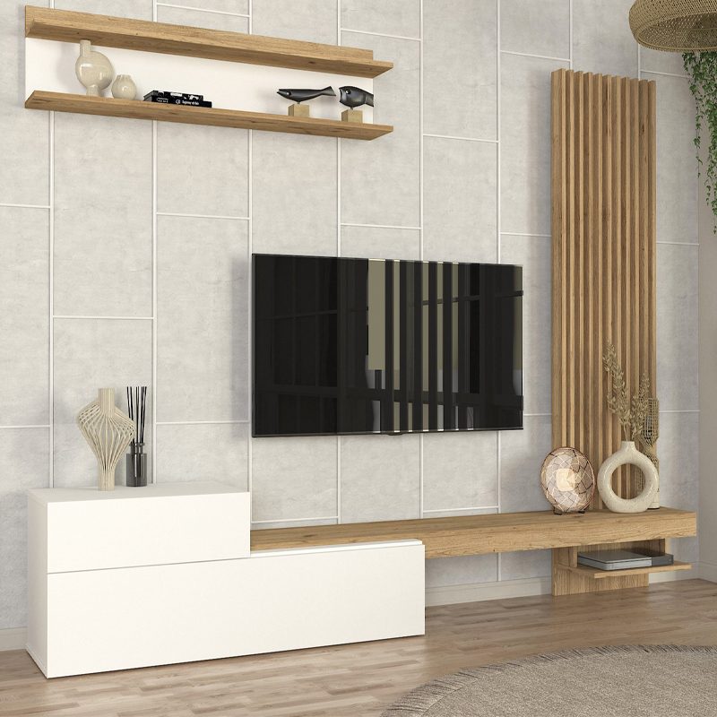 Σύνθεση τηλεόρασης Dumont Megapap χρώμα λευκό - sepet oak 240x36,8x200εκ. Σύνθεση τηλεόρασης Dumont Megapap χρώμα λευκό - sepet oak 240x36,8x200εκ.
