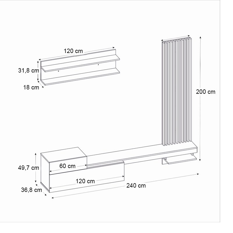 Σύνθεση τηλεόρασης Dumont Megapap χρώμα λευκό - sepet oak 240x36,8x200εκ. Σύνθεση τηλεόρασης Dumont Megapap χρώμα λευκό - sepet oak 240x36,8x200εκ.