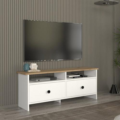 Έπιπλο τηλεόρασης Gradias Megapap χρώμα λευκό - sapphire oak 120x29,6x46,8εκ.