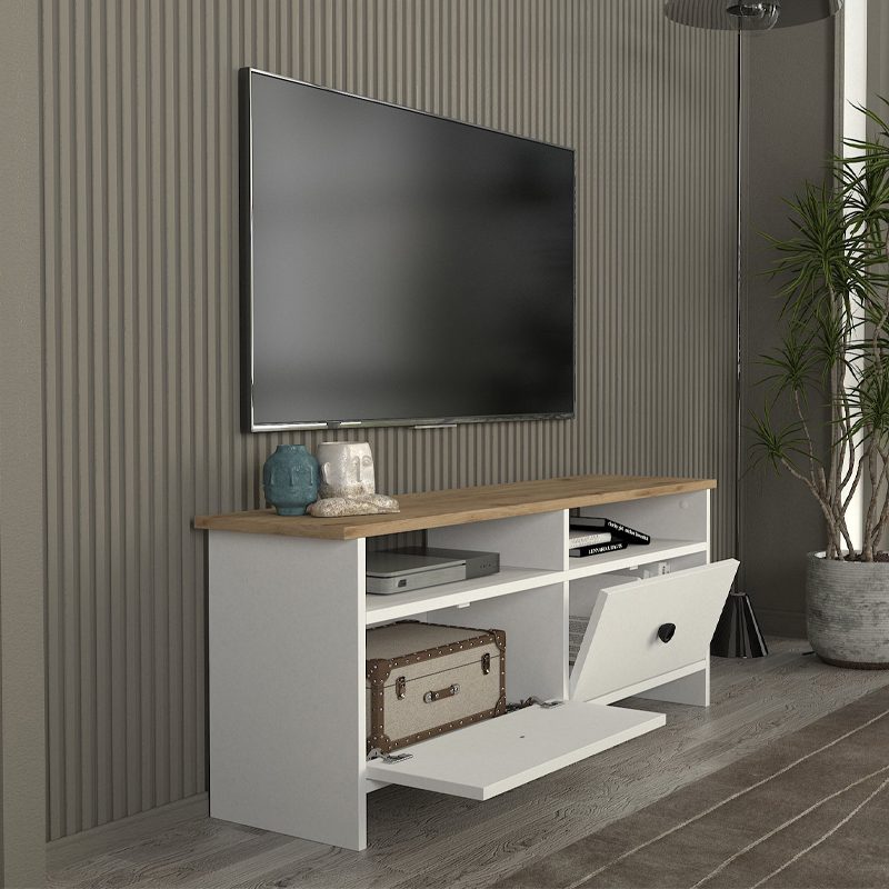 Έπιπλο τηλεόρασης Gradias Megapap χρώμα λευκό - sapphire oak 120x29,6x46,8εκ. Έπιπλο τηλεόρασης Gradias Megapap χρώμα λευκό - sapphire oak 120x29,6x46,8εκ.