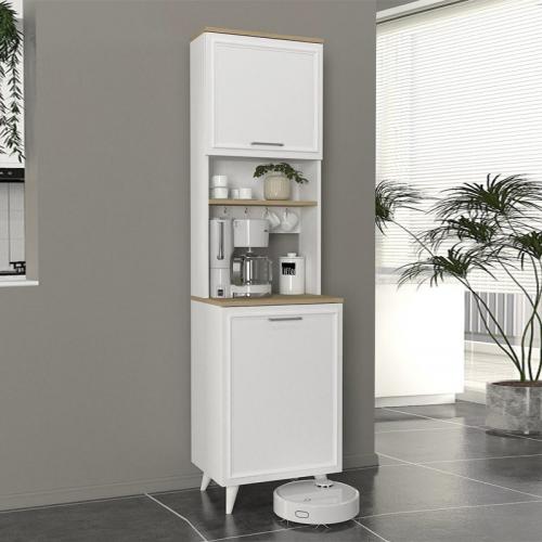 Έπιπλο κουζίνας Potter 1 Megapap χρώμα λευκό - rota oak 53,4x39,6x196,1εκ.