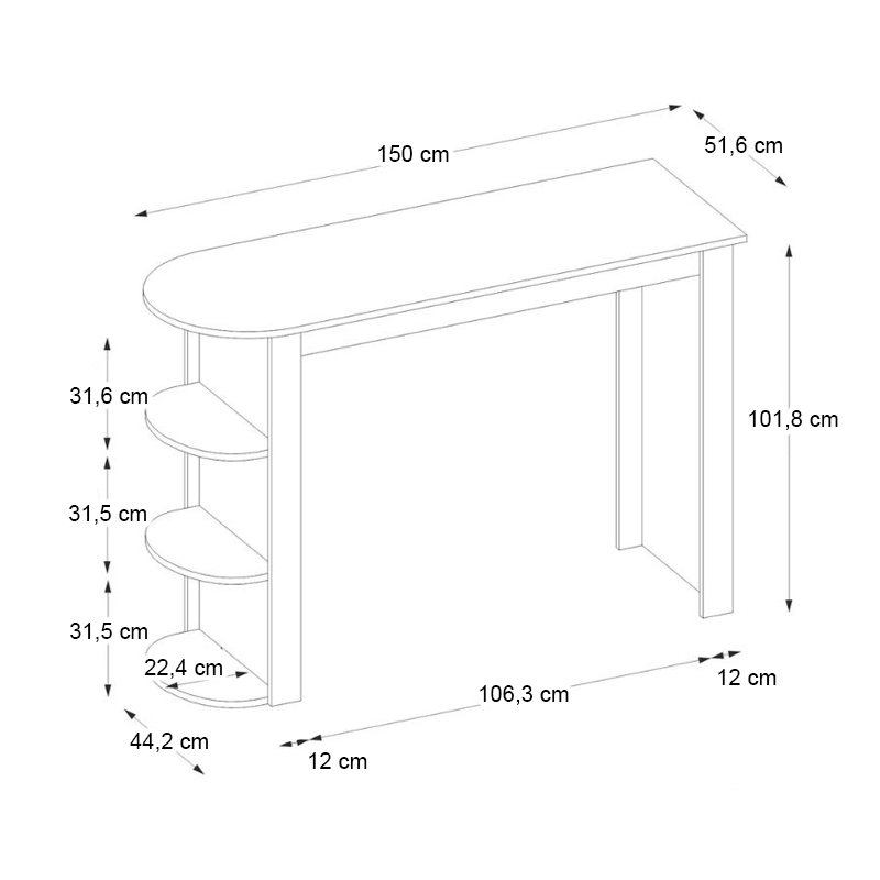 Τραπέζι μπαρ Vigne Megapap χρώμα sepet oak 150x51,6x101,8εκ.