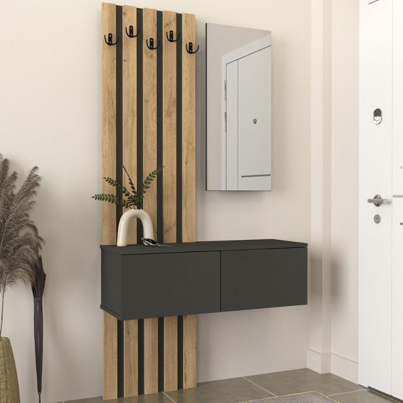 Έπιπλο εισόδου Kanso Megapap χρώμα ανθρακί - sepet oak 100x35x196,7εκ. Έπιπλο εισόδου Kanso Megapap χρώμα ανθρακί - sepet oak 100x35x196,7εκ.