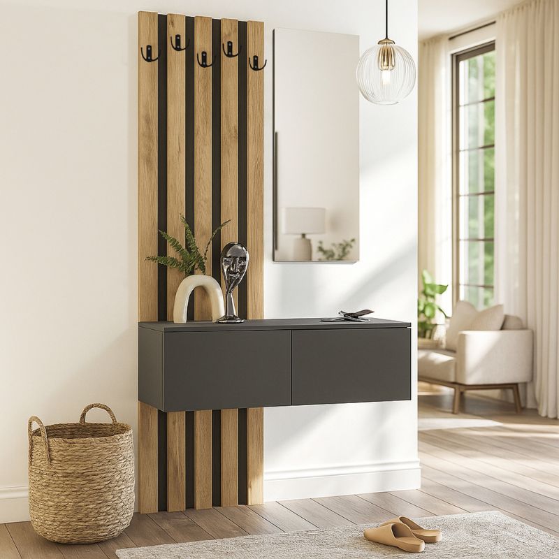 Έπιπλο εισόδου Kanso Megapap χρώμα ανθρακί - sepet oak 100x35x196,7εκ. Έπιπλο εισόδου Kanso Megapap χρώμα ανθρακί - sepet oak 100x35x196,7εκ.