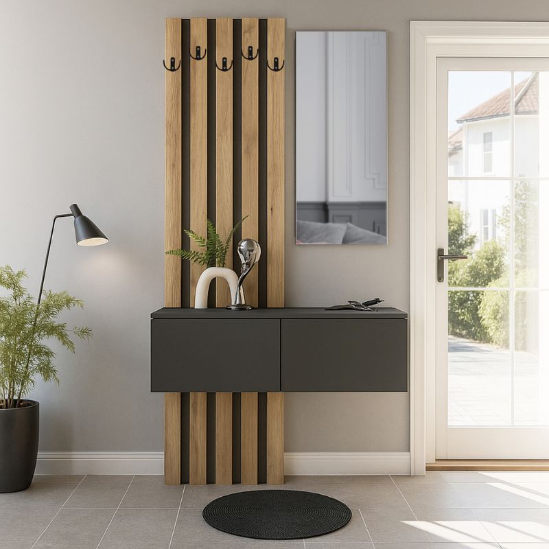 Έπιπλο εισόδου Kanso Megapap χρώμα ανθρακί - sepet oak 100x35x196,7εκ. Έπιπλο εισόδου Kanso Megapap χρώμα ανθρακί - sepet oak 100x35x196,7εκ.