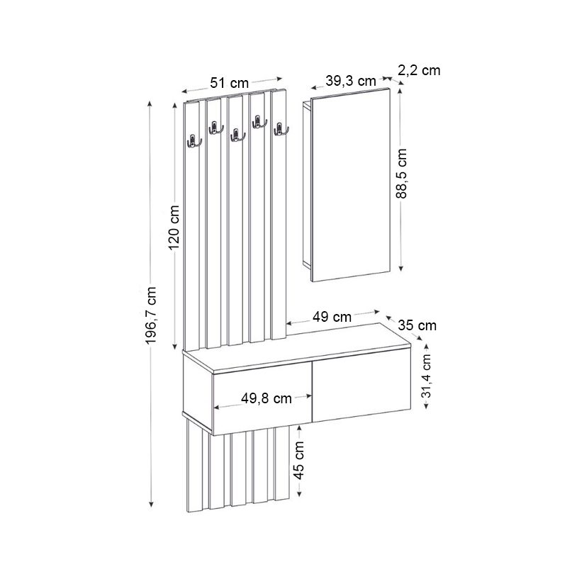 Έπιπλο εισόδου Kanso Megapap χρώμα ανθρακί - sepet oak 100x35x196,7εκ. Έπιπλο εισόδου Kanso Megapap χρώμα ανθρακί - sepet oak 100x35x196,7εκ.