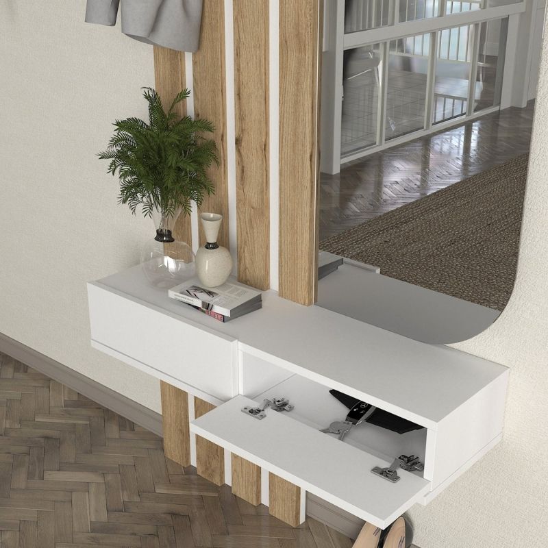 Έπιπλο εισόδου Reyas Megapap χρώμα λευκό - sepet oak 90x27x205,6εκ.