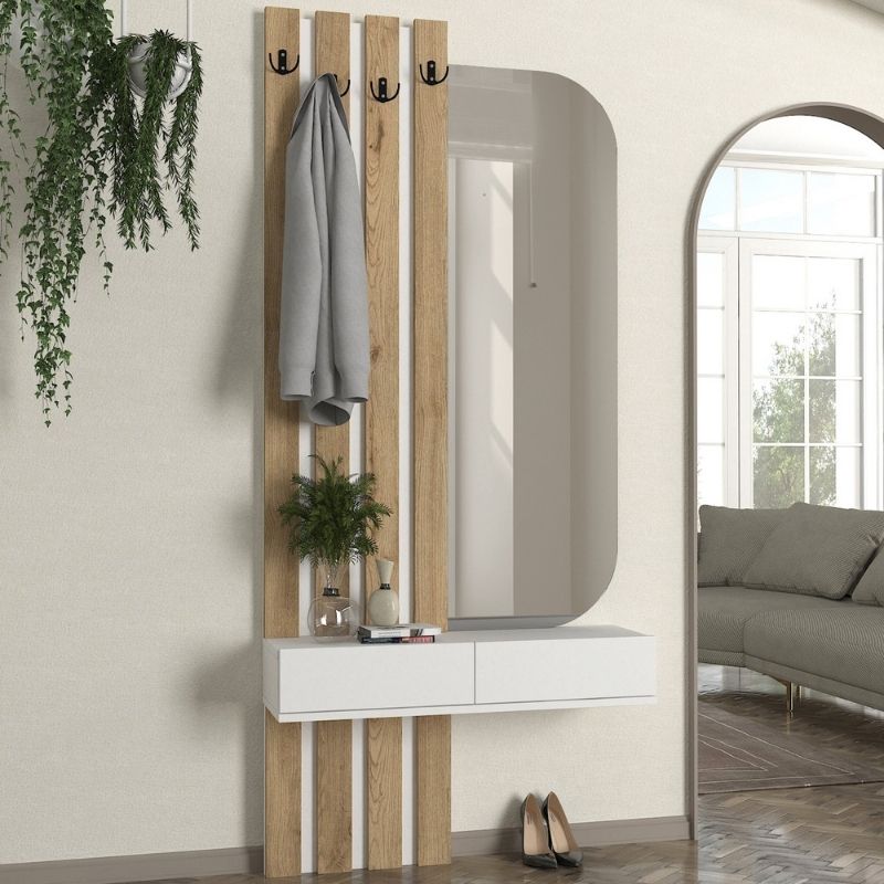 Έπιπλο εισόδου Reyas Megapap χρώμα λευκό - sepet oak 90x27x205,6εκ.