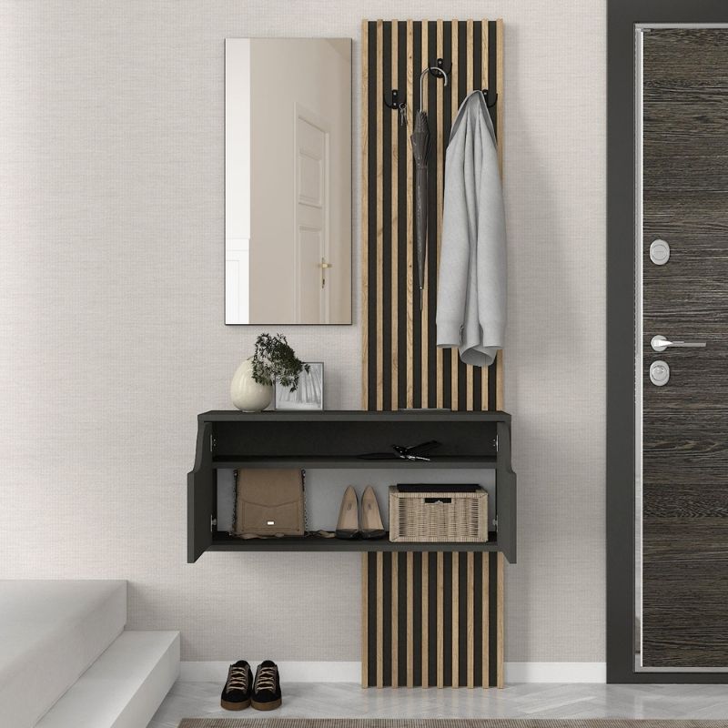 Έπιπλο εισόδου Naro Megapap χρώμα ανθρακί - sepet oak 90x35x204,2εκ. Έπιπλο εισόδου Naro Megapap χρώμα ανθρακί - sepet oak 90x35x204,2εκ.