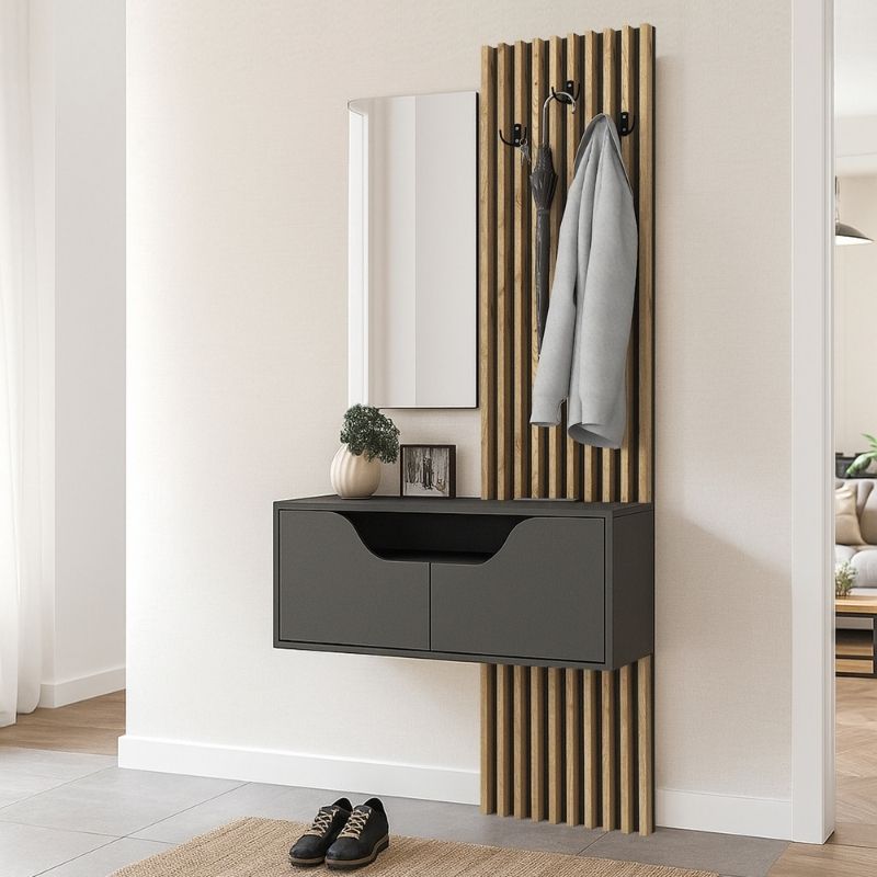 Έπιπλο εισόδου Naro Megapap χρώμα ανθρακί - sepet oak 90x35x204,2εκ. Έπιπλο εισόδου Naro Megapap χρώμα ανθρακί - sepet oak 90x35x204,2εκ.
