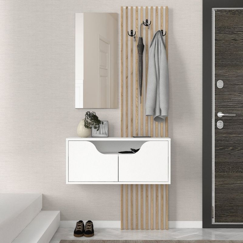 Έπιπλο εισόδου Naro Megapap χρώμα λευκό - sepet oak 90x35x204,2εκ. Έπιπλο εισόδου Naro Megapap χρώμα λευκό - sepet oak 90x35x204,2εκ.