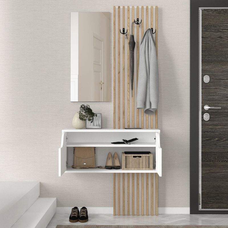 Έπιπλο εισόδου Naro Megapap χρώμα λευκό - sepet oak 90x35x204,2εκ. Έπιπλο εισόδου Naro Megapap χρώμα λευκό - sepet oak 90x35x204,2εκ.