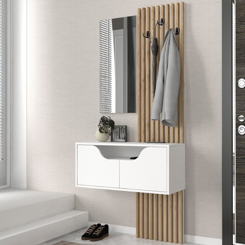 Έπιπλο εισόδου Naro Megapap χρώμα λευκό - sepet oak 90x35x204,2εκ. Έπιπλο εισόδου Naro Megapap χρώμα λευκό - sepet oak 90x35x204,2εκ.