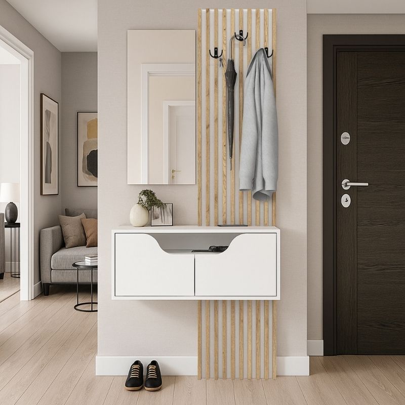 Έπιπλο εισόδου Naro Megapap χρώμα λευκό - sepet oak 90x35x204,2εκ. Έπιπλο εισόδου Naro Megapap χρώμα λευκό - sepet oak 90x35x204,2εκ.