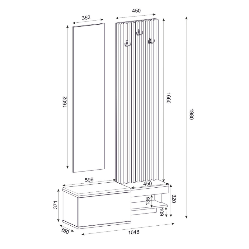Έπιπλο εισόδου Dumont Megapap χρώμα ανθρακί - sepet oak 104,8x35x198εκ. Έπιπλο εισόδου Dumont Megapap χρώμα ανθρακί - sepet oak 104,8x35x198εκ.