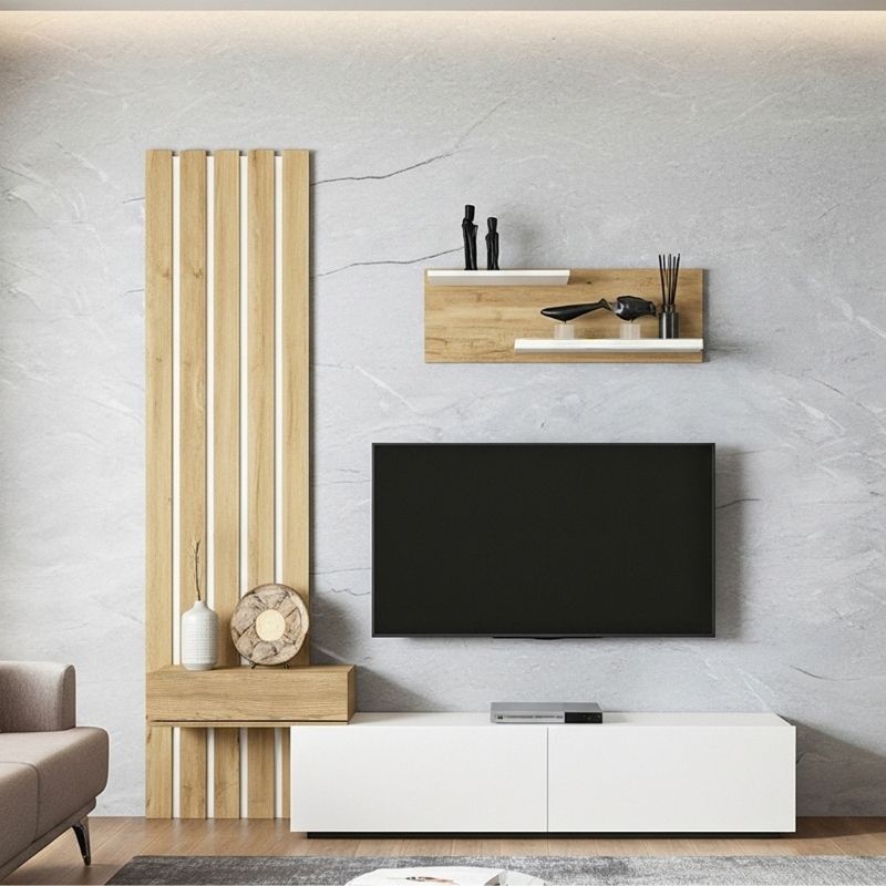 Σύνθεση τηλεόρασης Rosaline Megapap χρώμα λευκό - sepet oak 183x31,3x196,9εκ. Σύνθεση τηλεόρασης Rosaline Megapap χρώμα λευκό - sepet oak 183x31,3x196,9εκ.
