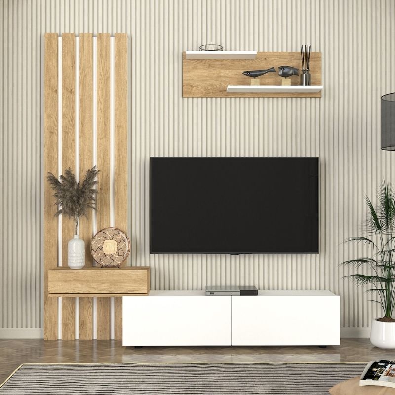 Σύνθεση τηλεόρασης Rosaline Megapap χρώμα λευκό - sepet oak 183x31,3x196,9εκ. Σύνθεση τηλεόρασης Rosaline Megapap χρώμα λευκό - sepet oak 183x31,3x196,9εκ.