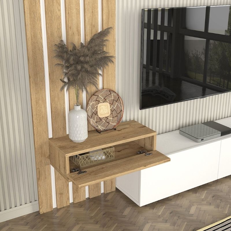 Σύνθεση τηλεόρασης Rosaline Megapap χρώμα λευκό - sepet oak 183x31,3x196,9εκ. Σύνθεση τηλεόρασης Rosaline Megapap χρώμα λευκό - sepet oak 183x31,3x196,9εκ.