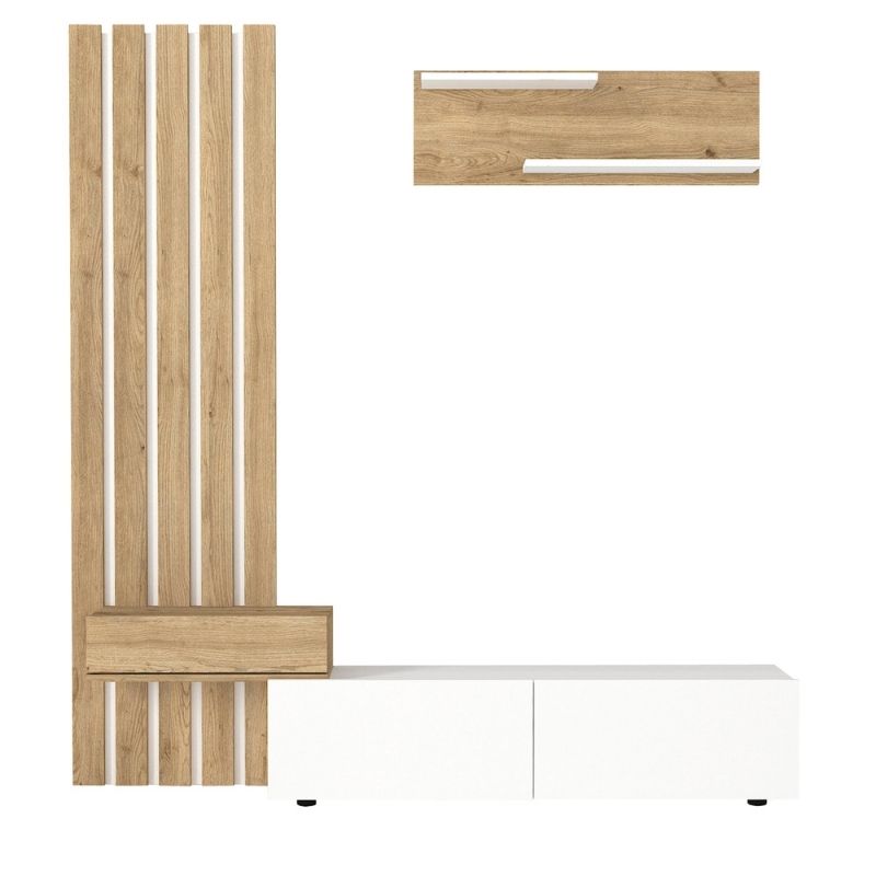 Σύνθεση τηλεόρασης Rosaline Megapap χρώμα λευκό - sepet oak 183x31,3x196,9εκ. Σύνθεση τηλεόρασης Rosaline Megapap χρώμα λευκό - sepet oak 183x31,3x196,9εκ.