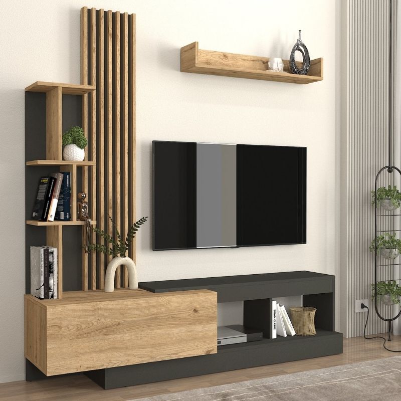 Σύνθεση τηλεόρασης Vermont Megapap χρώμα ανθρακί - sepet oak 180x40x193,8εκ. Σύνθεση τηλεόρασης Vermont Megapap χρώμα ανθρακί - sepet oak 180x40x193,8εκ.