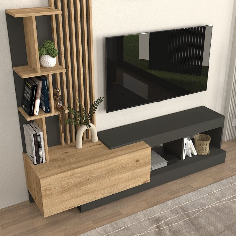 Σύνθεση τηλεόρασης Vermont Megapap χρώμα ανθρακί - sepet oak 180x40x193,8εκ. Σύνθεση τηλεόρασης Vermont Megapap χρώμα ανθρακί - sepet oak 180x40x193,8εκ.
