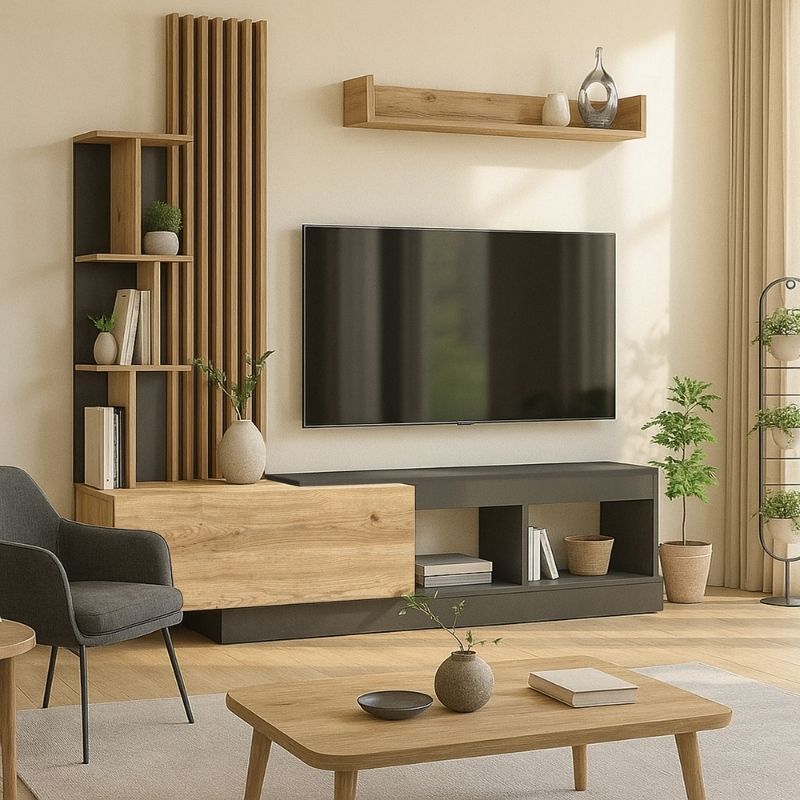 Σύνθεση τηλεόρασης Vermont Megapap χρώμα ανθρακί - sepet oak 180x40x193,8εκ. Σύνθεση τηλεόρασης Vermont Megapap χρώμα ανθρακί - sepet oak 180x40x193,8εκ.