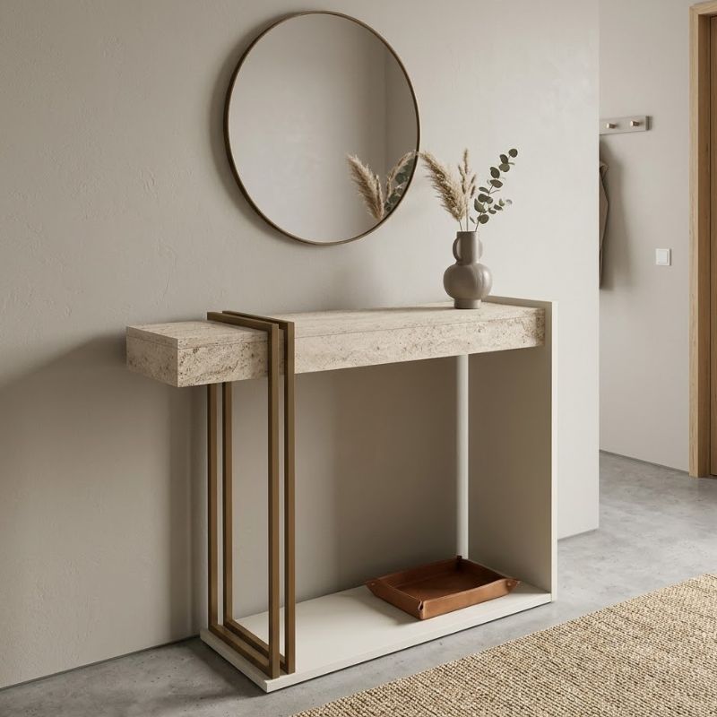 Κονσόλα Desca Megapap χρώμα travertine - sandstone - χρυσό 91,8x29,6x74,2εκ. Κονσόλα Desca Megapap χρώμα travertine - sandstone - χρυσό 91,8x29,6x74,2εκ.