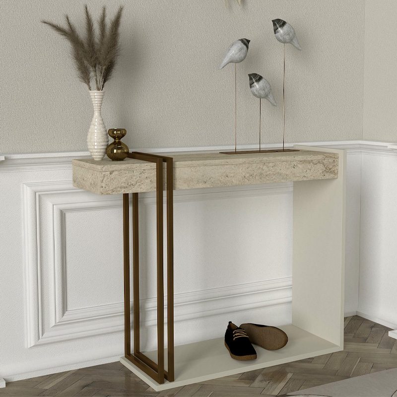 Κονσόλα Desca Megapap χρώμα travertine - sandstone - χρυσό 91,8x29,6x74,2εκ. Κονσόλα Desca Megapap χρώμα travertine - sandstone - χρυσό 91,8x29,6x74,2εκ.