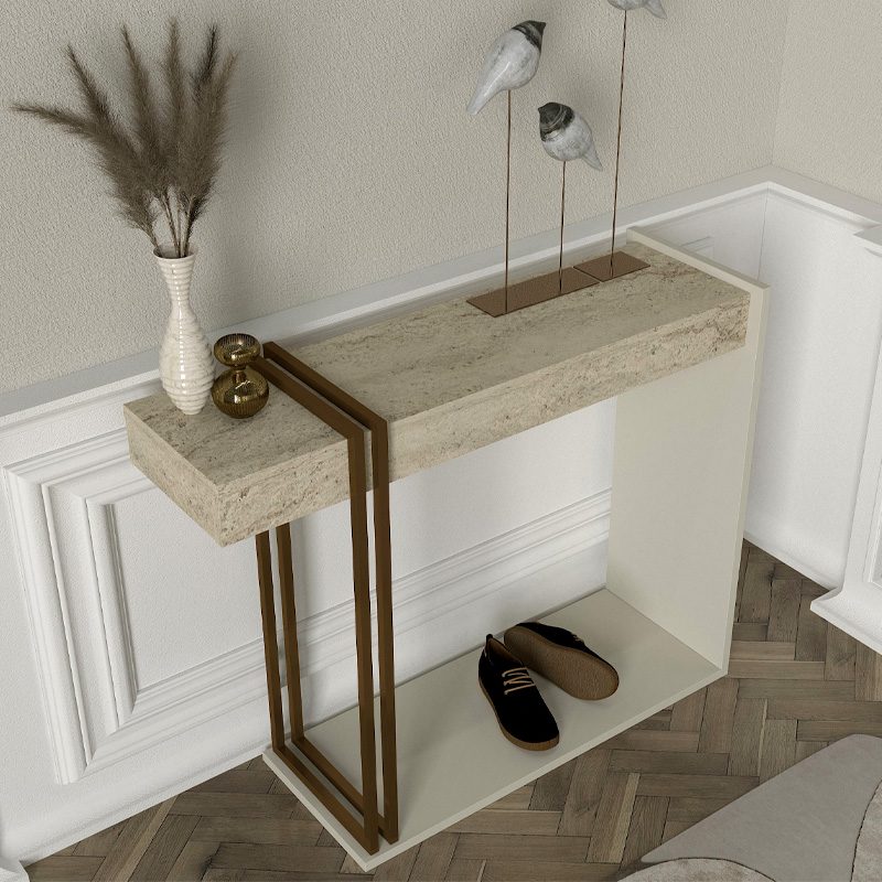 Κονσόλα Desca Megapap χρώμα travertine - sandstone - χρυσό 91,8x29,6x74,2εκ. Κονσόλα Desca Megapap χρώμα travertine - sandstone - χρυσό 91,8x29,6x74,2εκ.