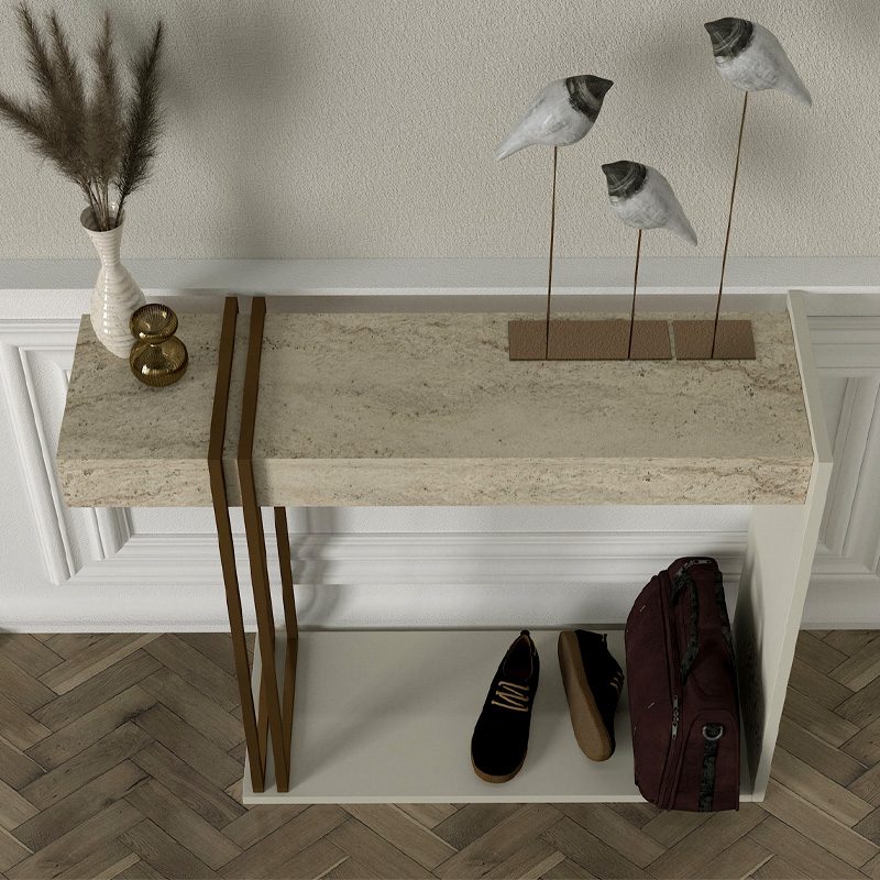 Κονσόλα Desca Megapap χρώμα travertine - sandstone - χρυσό 91,8x29,6x74,2εκ. Κονσόλα Desca Megapap χρώμα travertine - sandstone - χρυσό 91,8x29,6x74,2εκ.