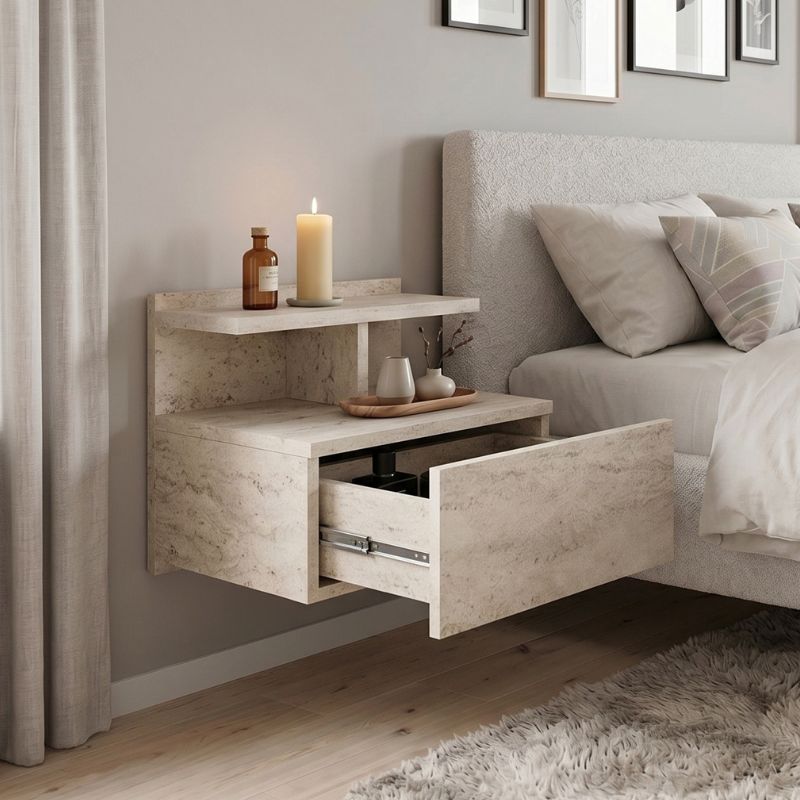 Κομοδίνο επιτοίχιο Mislina Megapap χρώμα travertine 40x33,2x32εκ.